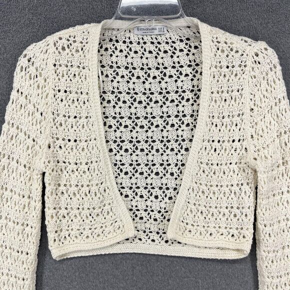 Stradivarius Sweater Womens Small Cropped Crochet Open Knit Bolero Cardigan boho - Picture 2 of 16